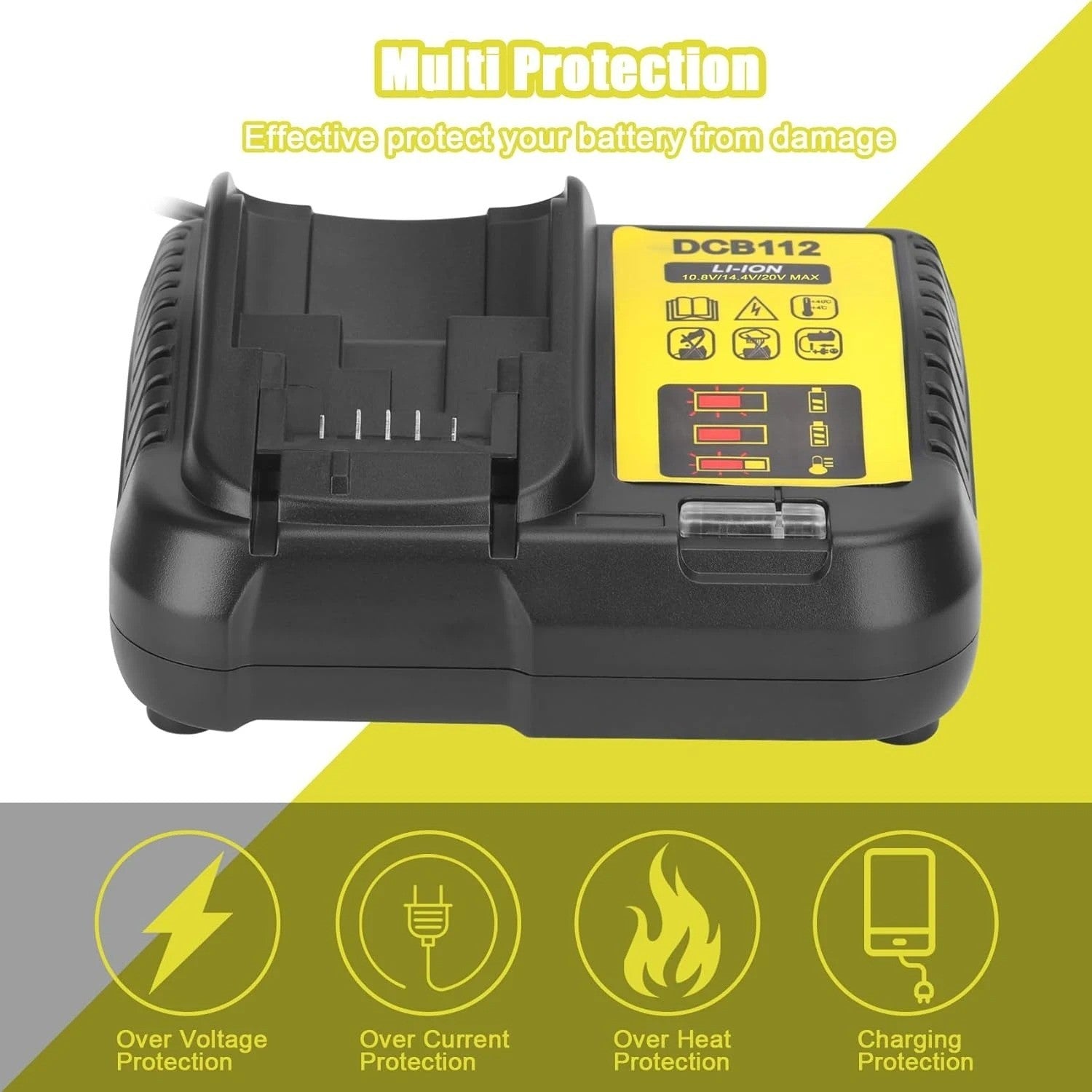 Caricabatterie DCB112 per DeWalt 10.8V 12V 14V 18V 20V Litio DCB205 DCB115 DCB10