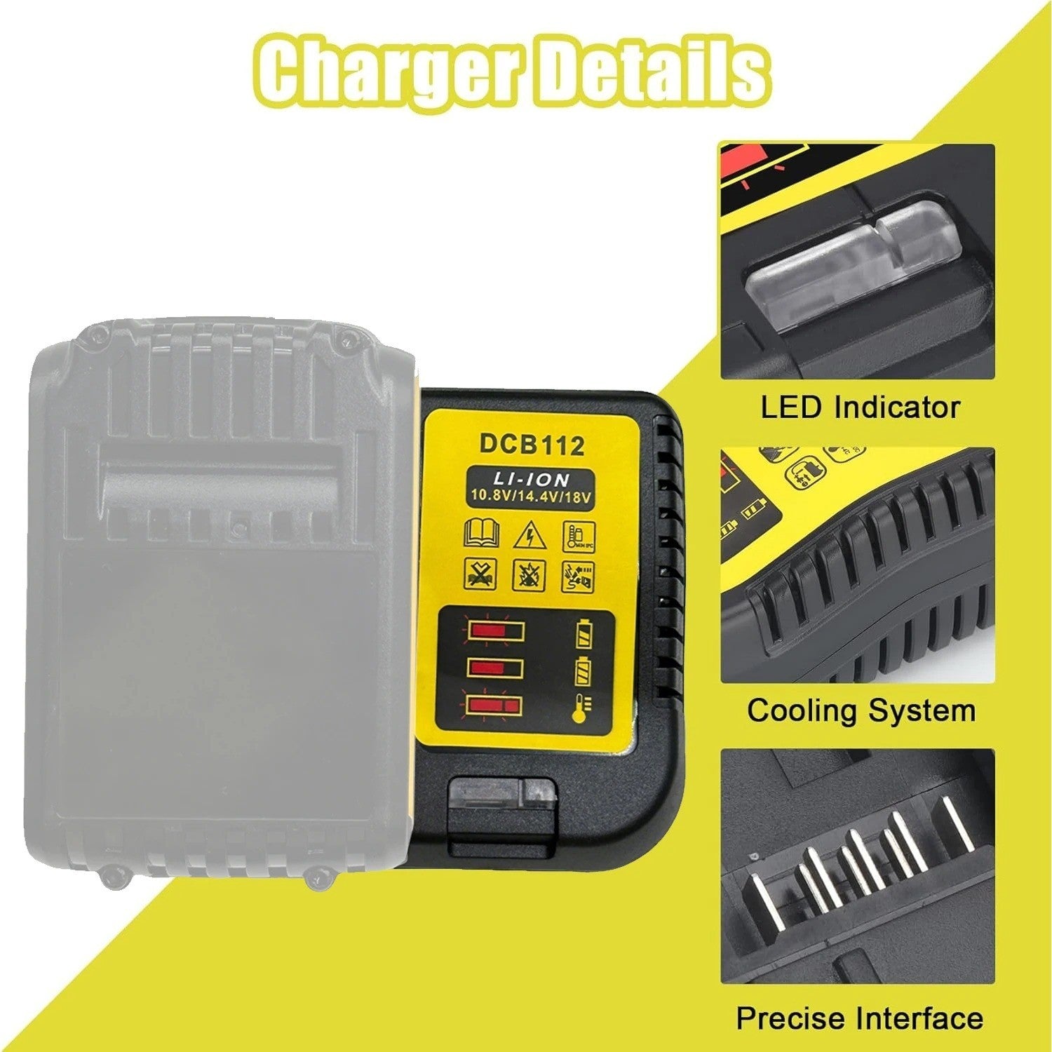 Caricabatterie DCB112 per DeWalt 10.8V 12V 14V 18V 20V Litio DCB205 DCB115 DCB10