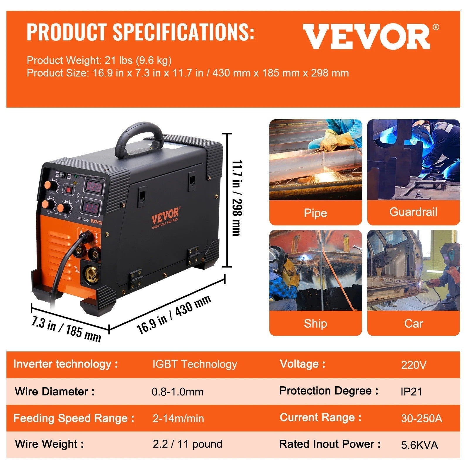 Saldatrice MIG 250A VEVOR MIG MMA TIG 3 in 1 Inverter Portatile