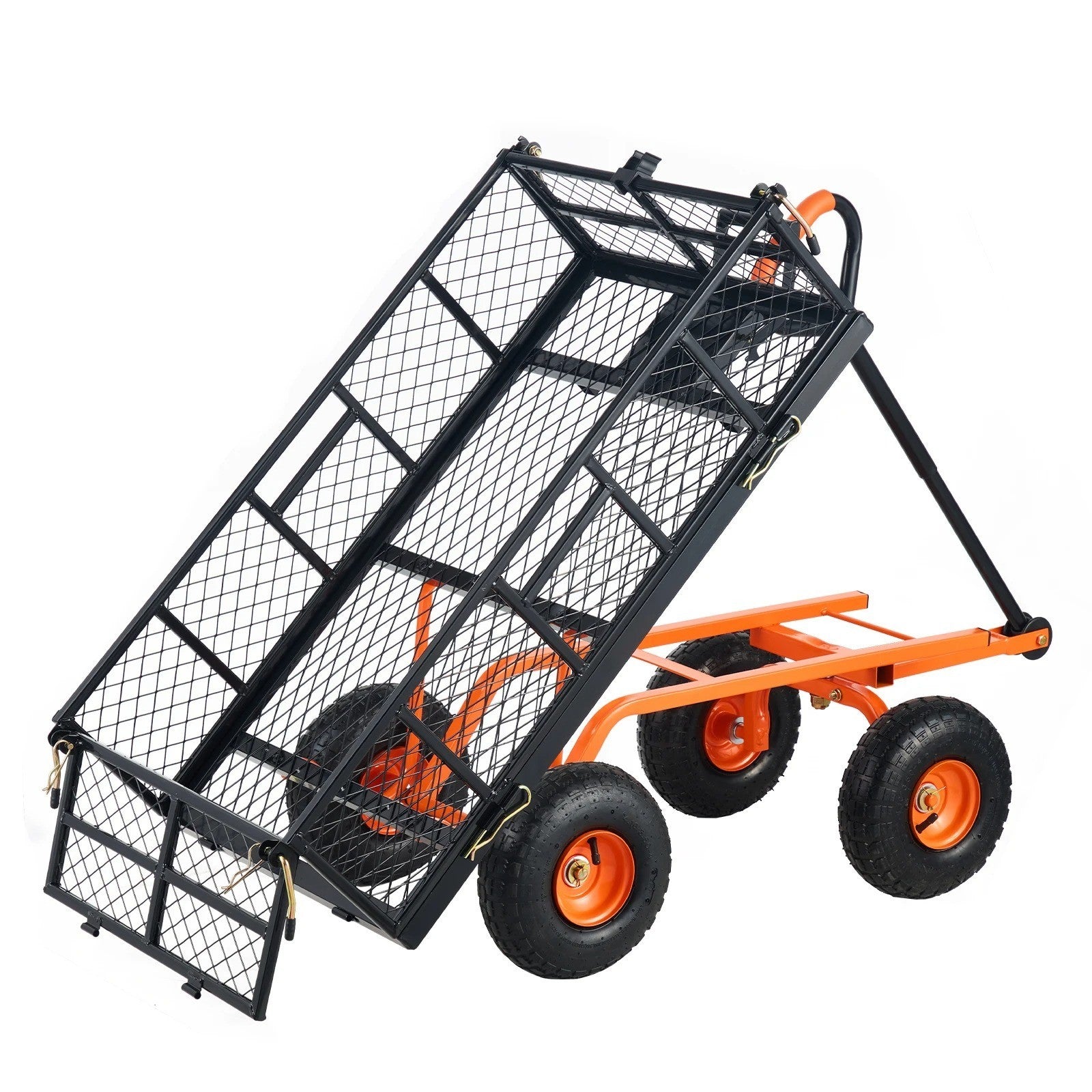 Carrello da Giardino Ribaltabile 180kg Acciaio Rimorchio a Mano Sponde Rimovibil