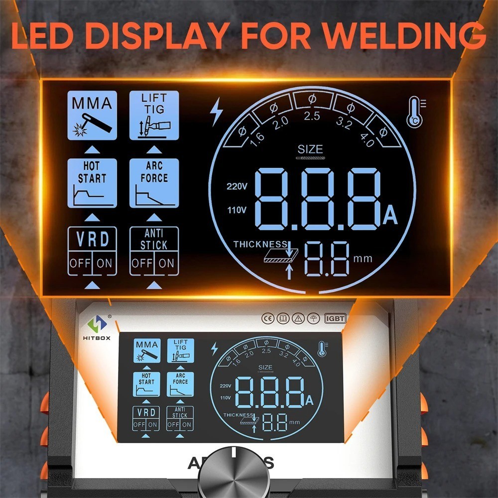 Saldatrice HITBOX ARC200S 2 in 1 ARC MMA LIFT TIG MINI IGBT Inverter Display...