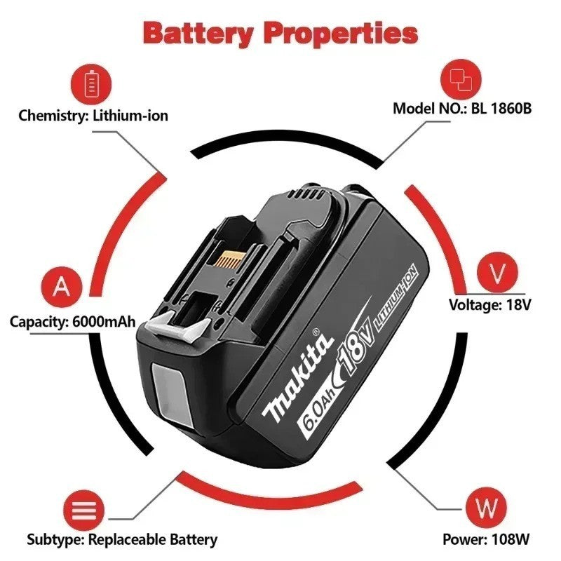 Makita BL1860B 18V, 6Ah Batteria al Litio per Utensili Elettrici