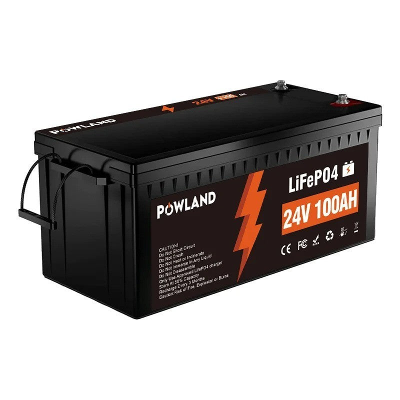 Batteria LiFePO4 24V 100Ah POWLAND 25.6V 2560Wh - 6000+ Cicli - Solare Camper