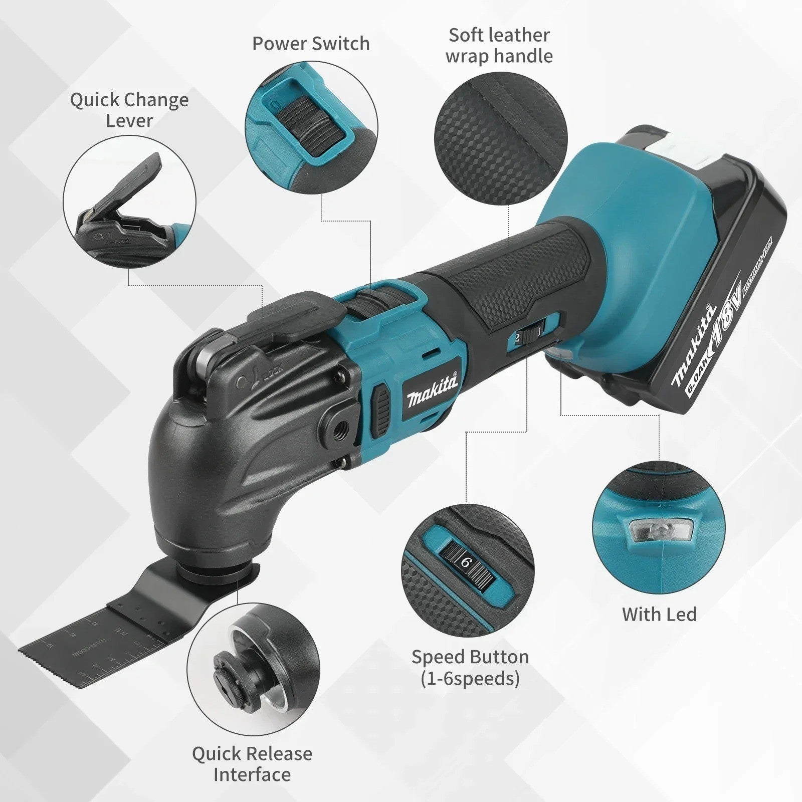 Utensile Multifunzione Oscillante 18V Compatibile Makita | Multi-Tool a Batteria