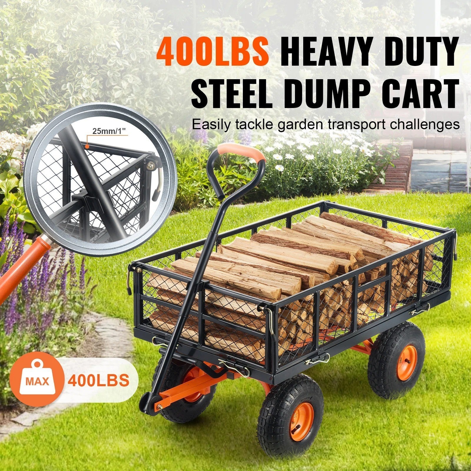 Gartenkarre Kippbar 180kg Stahl Handwagen Abnehmbare Seitenwände