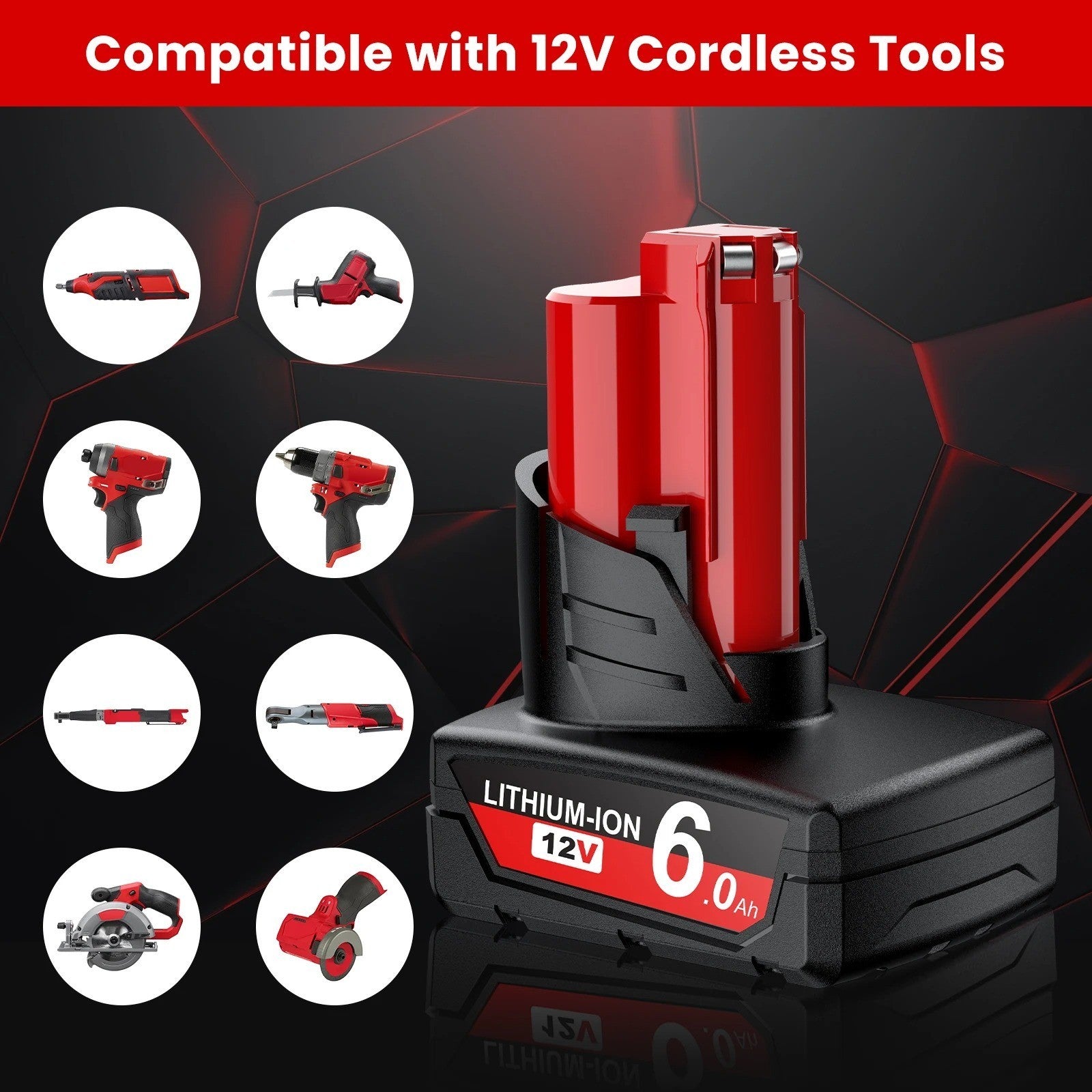 Batteria di Ricambio 12V 6.0Ah per Utensili Milwaukee M12 | Batteria agli Ioni