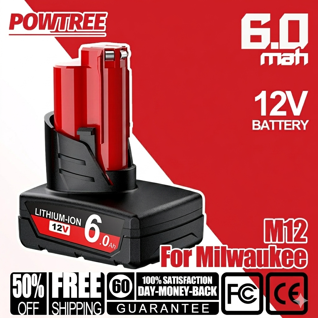Batteria di Ricambio 12V 6.0Ah per Utensili Milwaukee M12 | Batteria agli Ioni