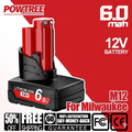 Batteria di Ricambio 12V 6.0Ah per Utensili Milwaukee M12 | Batteria agli Ioni
