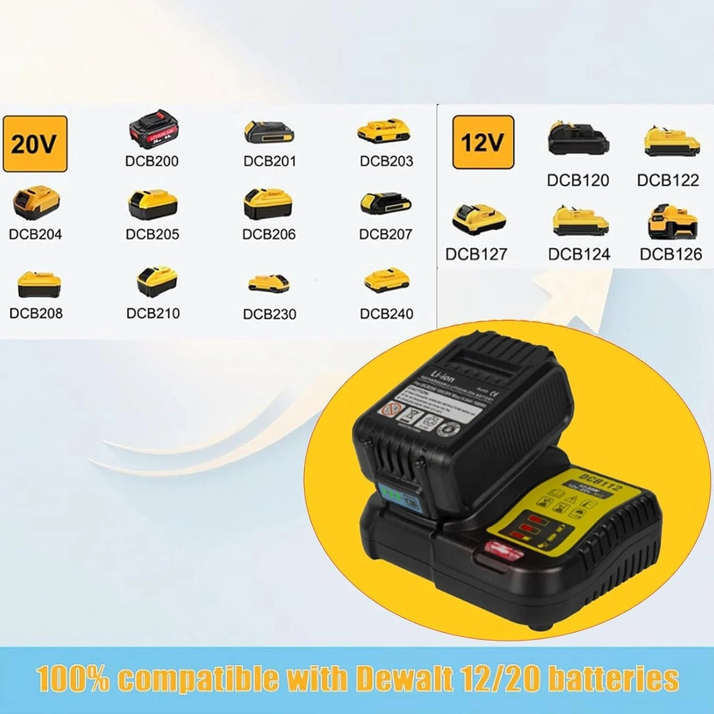Caricabatterie DCB112 per DeWalt 10.8V 12V 14V 18V 20V Litio DCB205 DCB115 DCB10