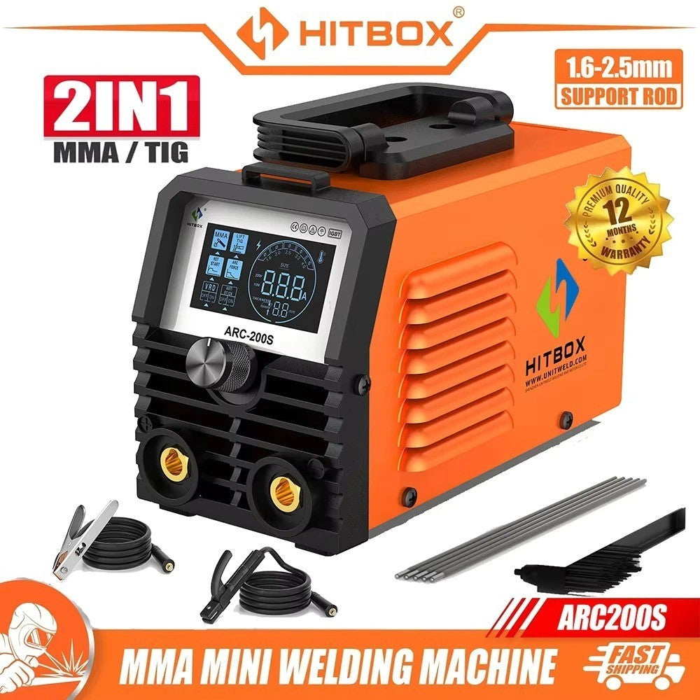 Saldatrice HITBOX ARC200S 2 in 1 ARC MMA LIFT TIG MINI IGBT Inverter Display...