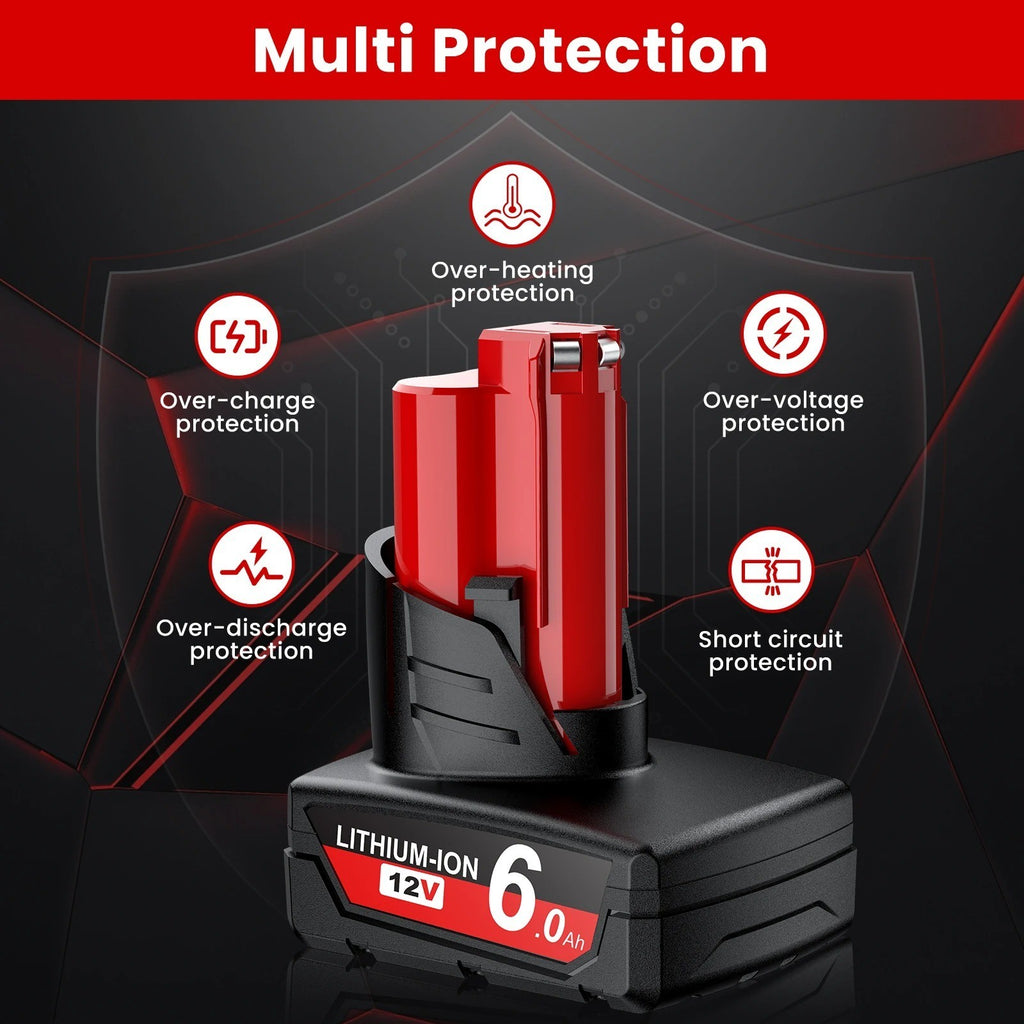 Batteria di Ricambio 12V 6.0Ah per Utensili Milwaukee M12 | Batteria agli Ioni