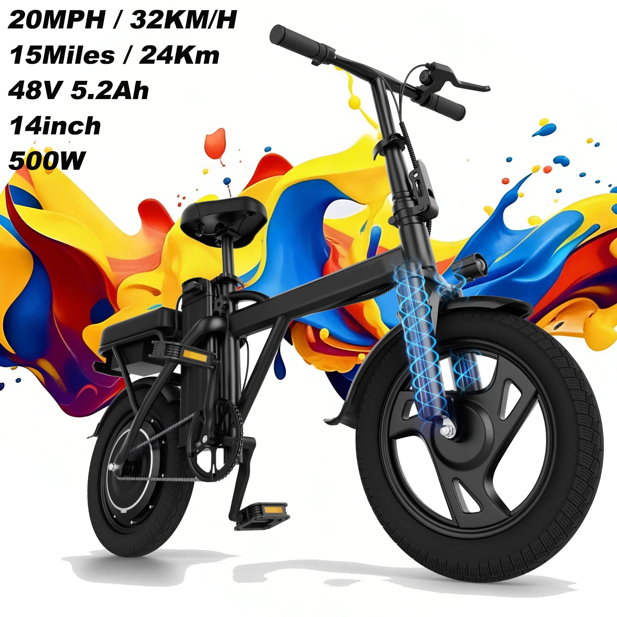 Bici Elettrica VOLTVOGUE E-Bike 14" 500W 48V 5.2Ah Scooter Compatto per Adulti