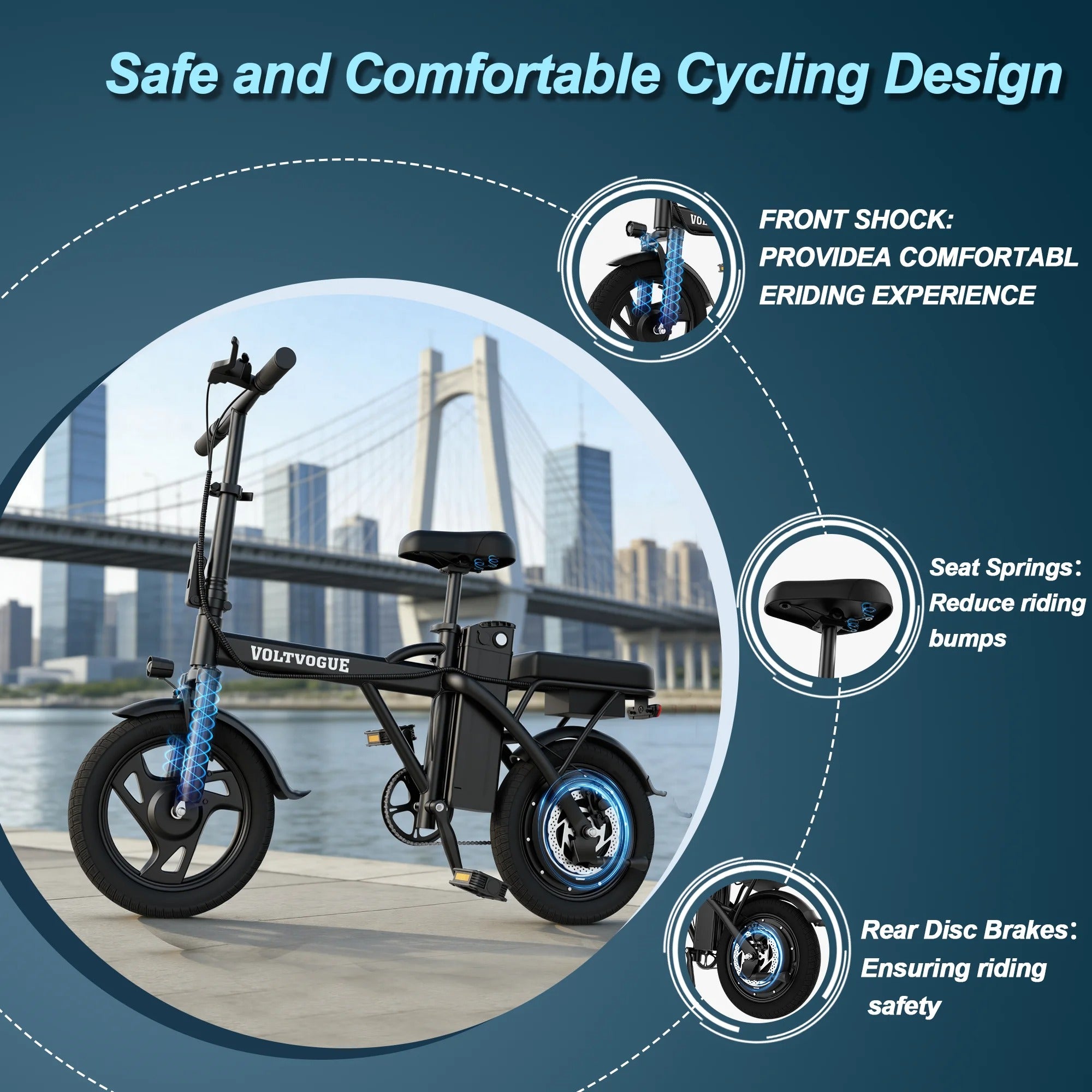 Bici Elettrica VOLTVOGUE E-Bike 14" 500W 48V 5.2Ah Scooter Compatto per Adulti