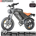 DEEPOWER S8 Bicicletta Elettrica Fat Bike 3500W Peak | Batteria Rimovibile 48V 60Ah | Autonomia fino a 240 km | Ruote All-Terrain 20"x4.0" | Velocità Max 50 km/h