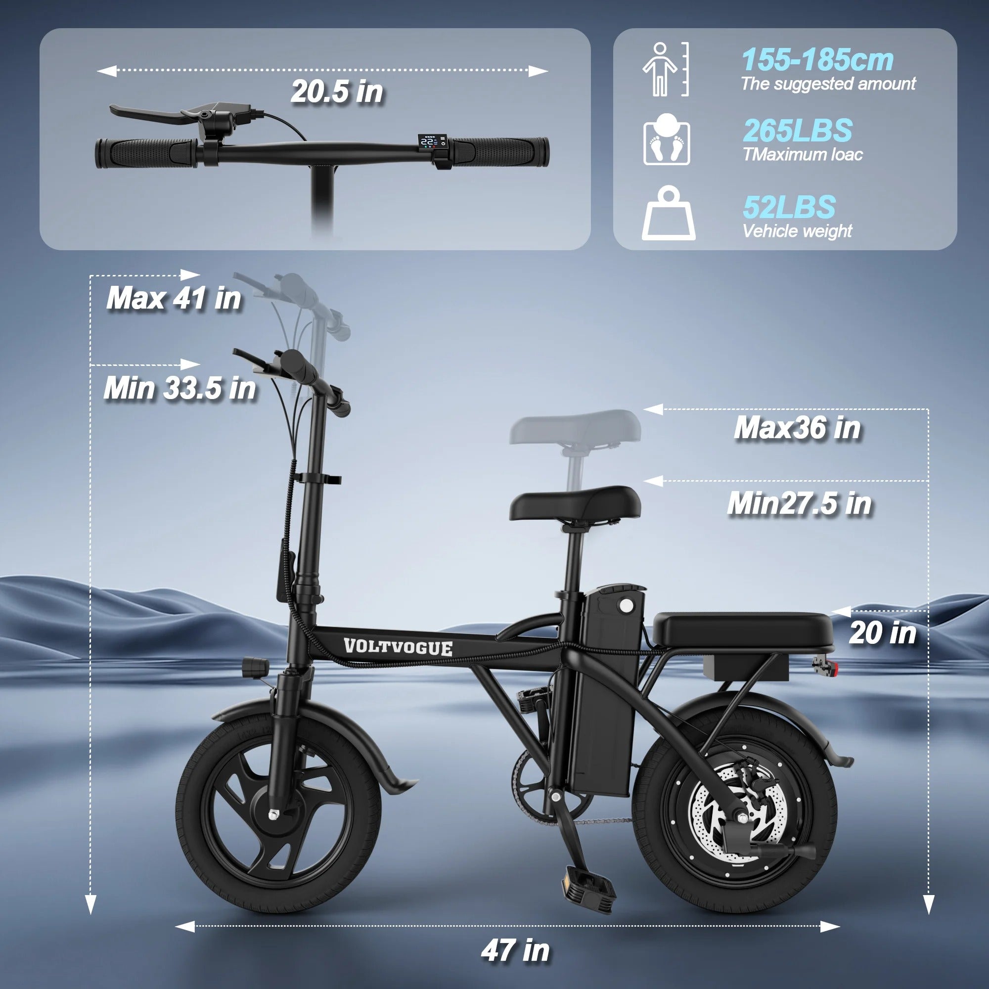 Bici Elettrica VOLTVOGUE E-Bike 14" 500W 48V 5.2Ah Scooter Compatto per Adulti